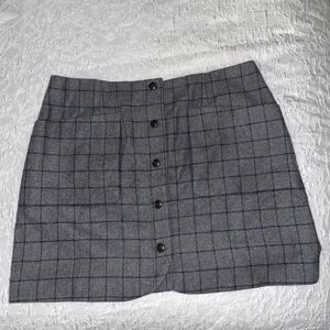 Madewell Wool Blend Button-Front Mini Skirt in Windowpane 16 Gray Blue NWT NB890